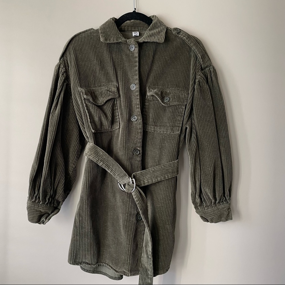 Pixie Market Olive Corduroy Belted Dress / Shirt